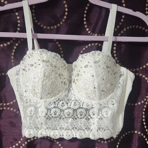 Elegant White Lace Bustier Size S.